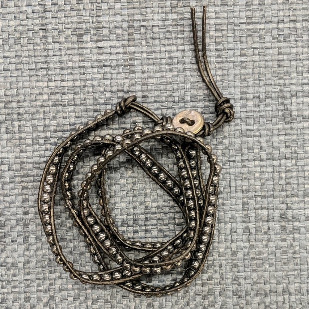 Hemitite and leather wrap bracelet